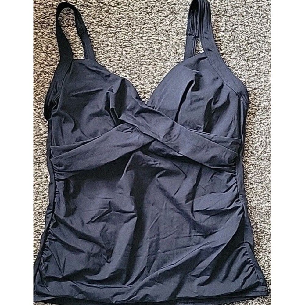 Lands' End Swim Top Black 12 DD Wrap Front Tankini (M) Solid S1107